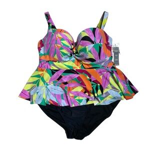Terra & Sky 0X 14W tropical print one piece swimsuit